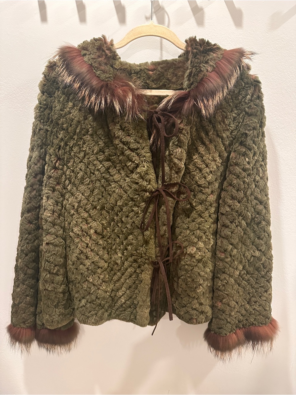 VINTAGE Women's Olive Green Faux Fur Hooded Jacket